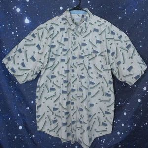 Bugle Boy Short Sleeve Button Down GOLF Themed Shirt, Gray/Blue, Size XL
